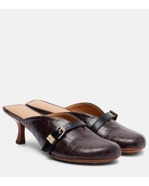 Ganni Mules 40 En Cuir Embosse - Marron