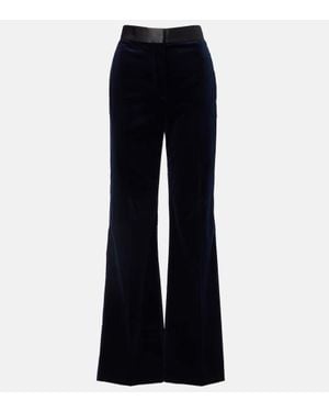 Victoria Beckham Weite Hose Aus Samt Mit Satin - Blau