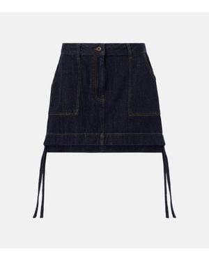 Loewe Anagram Leather-Trimmed Denim Miniskirt - Blue