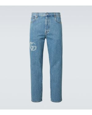 Gucci Denim Pants With Laser-Cut Double G - Blue