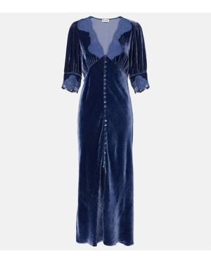 RIXO London Simone Lace-Trimmed Velvet Maxi Dress - Blue