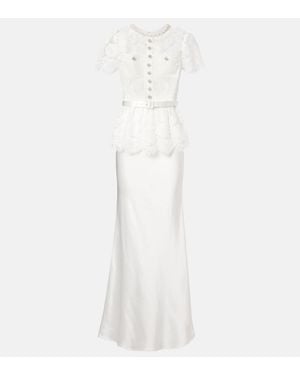 Self-Portrait Bridal Embellished Lace Satin Gown - White