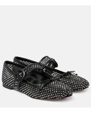 Christian Louboutin Mamastrapitina Crystal-Embellished Mesh And Leather Ballet Flats - Black