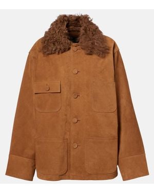Plan C Oversize-Lederjacke Mit Faux Shearling - Braun