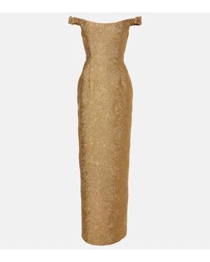 Markarian Yolanda Floral Off-Shoulder Brocade Gown - Metallic