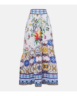 CAMILLA Jupe Longue Tiles Darls En Lin - Blanc