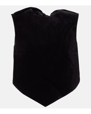 Patou Bow-Detail Cotton-Blend Velvet Crop Top - Black