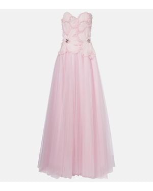 Costarellos Edra Embellished Tulle Bustier Gown - Pink
