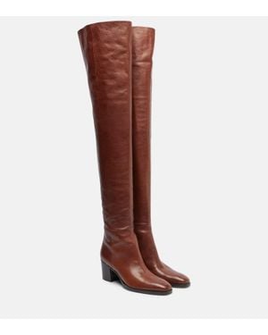 Saint Laurent Odeon Leather Over-The-Knee Boots - Brown