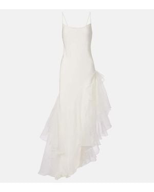 SIR. Bridal Sage Flounce Ruffled Silk Cocktail Dress - White