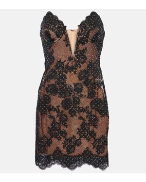 Self-Portrait Embellished Lace Bustier Dress - Black