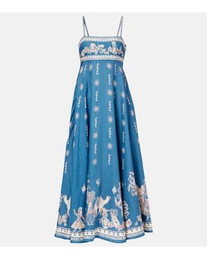 ALÉMAIS Acacia Printed Linen Maxi Dress - Blue