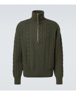 Loewe Aran-Knit Wool Half-Zip Turtleneck Sweater - Green