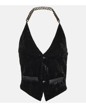 DIDU Chain-Detail Velvet Vest - Black