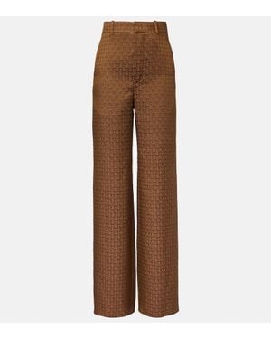 Saint Laurent Pantalones Anchos En Jacquard De Tiro Alto - Marrón