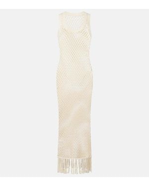 SIR. Ilaria Fringed Open-Knit Cotton Maxi Dress - White
