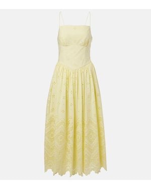 Self-Portrait Broderie Anglaise Cotton Midi Dress - Yellow
