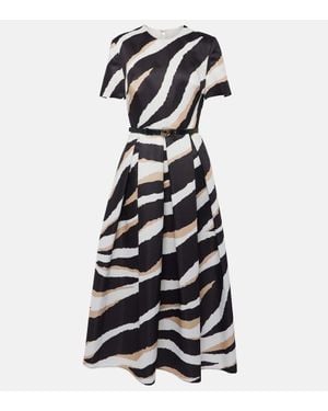 Elie Saab Printed Silk-Blend Midi Dress - Black