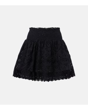 Poupette Minifalda Galia De Algodon Con Bordado Ingles - Negro