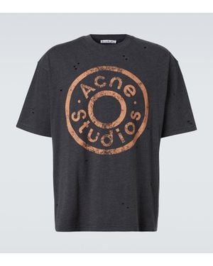 Acne Studios Logo Distressed Cotton-Blend Jersey T-Shirt - Black