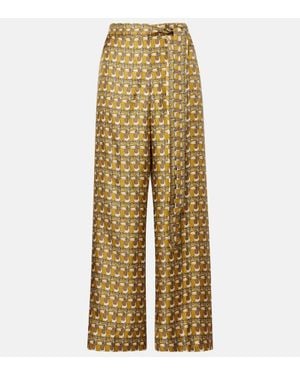 Max Mara Printed Silk Wide-Leg Trousers - Yellow