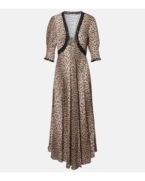 RIXO London Amina Printed Crepe De Chine Midi Dress - Natural
