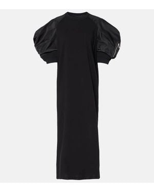 Sacai Puff-Sleeve Cotton-Blend Jersey Midi Dress - Black
