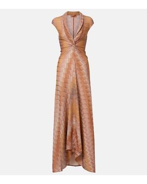 Missoni Gathered Asymmetric Lame Maxi Dress - Brown