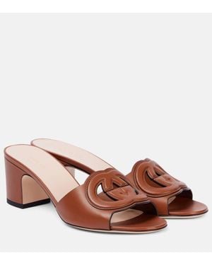 Gucci Interlocking G Leather Mules - Brown