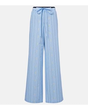 Gucci Horsebit Striped Cotton Palazzo Pants - Blue