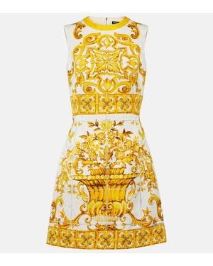 Dolce & Gabbana Maiolica Minikleid Aus Einer Baumwollmischung Mit Jacquard-Muster Und Blumenprint - Gelb