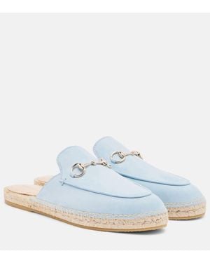 Gucci Horsebit Suede Espadrille Mules - White