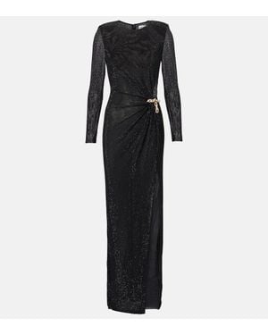 Self-Portrait Crystal-Embellished Mesh Maxi Dress - Black