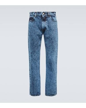 Marni Leather-Trimmed Straight Jeans - Blue