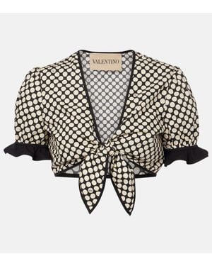 Valentino Plus De Pois Cotton Poplin Crop Top - Black