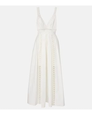 Elie Saab Besticktes Midikleid Aus Einem Baumwollgemisch - Weiß