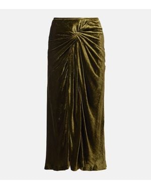Dries Van Noten Falda Midi De Terciopelo Drapeada - Verde