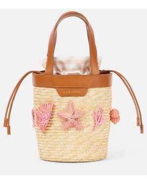 Aquazzura Marea Small Applique Raffia Bucket Bag - Pink