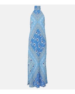 RIXO London Maura Printed Satin Maxi Dress - Blue