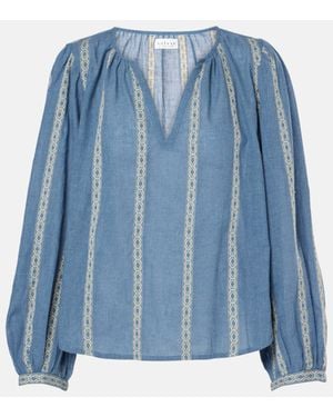 Velvet Raylee Jacquard Cotton-Blend Blouse - Blue