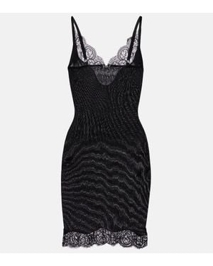 Saint Laurent Vestido Lencero De Jersey De Seda Con Encaje - Negro