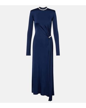 David Koma Crystal-Embellished Gathered Midi Dress - Blue