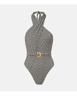 Balmain Belted Halterneck Swimsuit - White