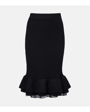 Nina Ricci Peplum Wool-Blend Midi Skirt - Black