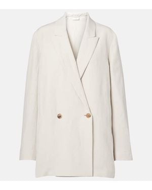 The Row Nat Double-Breasted Silk And Linen Blazer - Natural