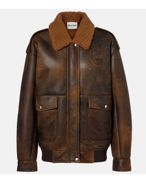 Miu Miu Blouson Aus Leder Mit Shearling - Braun