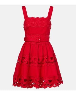 Self-Portrait Cutout Linen And Cotton-Blend Minidress - Red