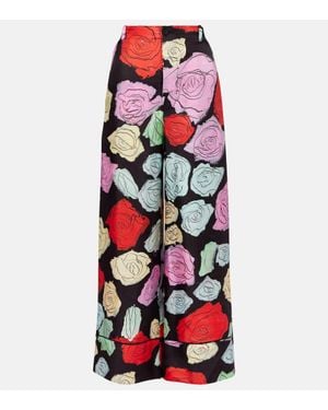 Marni Silk Pants With Floral Motif - Red