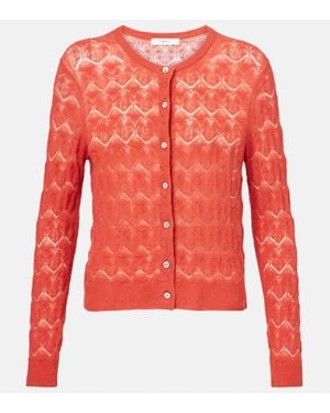 Vince Pointelle Cotton Cardigan - Red