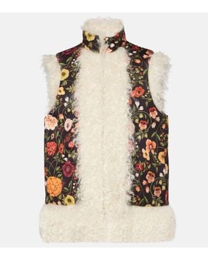 La DoubleJ Folk Floral Faux Fur-Trimmed Vest - Natural